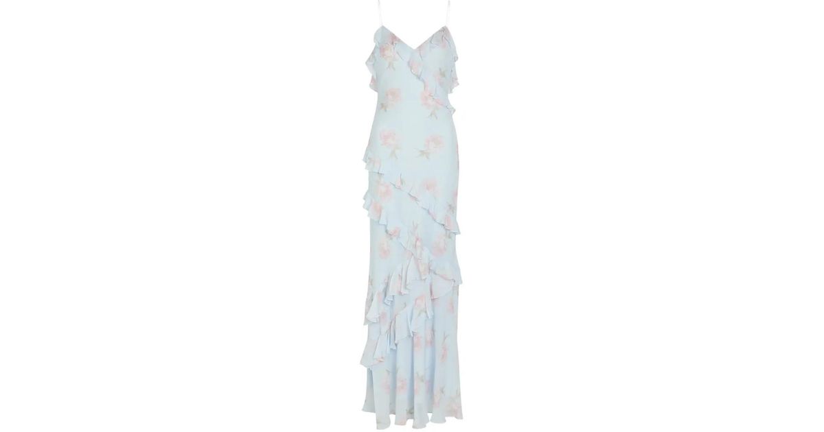 rialto floral chiffon maxi dress LoveShackFancy Floral-Pattern in White Options:Mother Dress Summer Accesories Rosella Bandage Mini Dress Cascading asymmetrical ruffles flow
