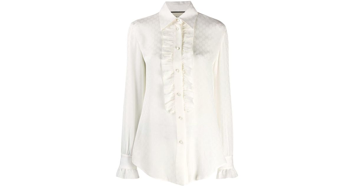 Gucci Silk Jacquard Blouse in White - Lyst