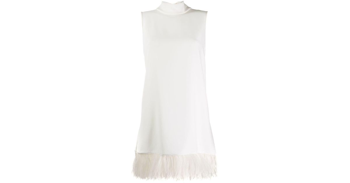 P.A.R.O.S.H. Synthetic Faux-feather Trim Dress in White - Lyst