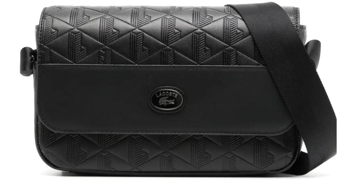 Lacoste Nomogramme Leather Flap Close Bag in Black for Men