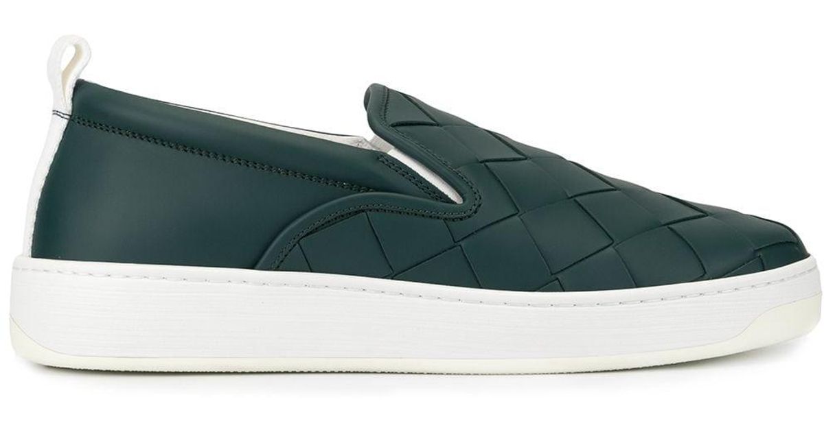 Bottega Veneta Leather Intrecciato Weave Sneakers in Green for Men - Lyst