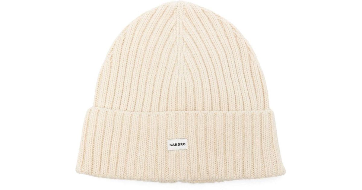 Sandro LogoPatch Beanie Hat in Natural for Men Lyst UK
