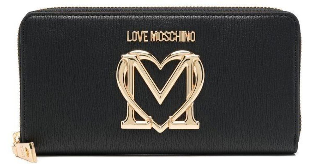 Love Moschino Heart-logo Zip-around Wallet in Black | Lyst