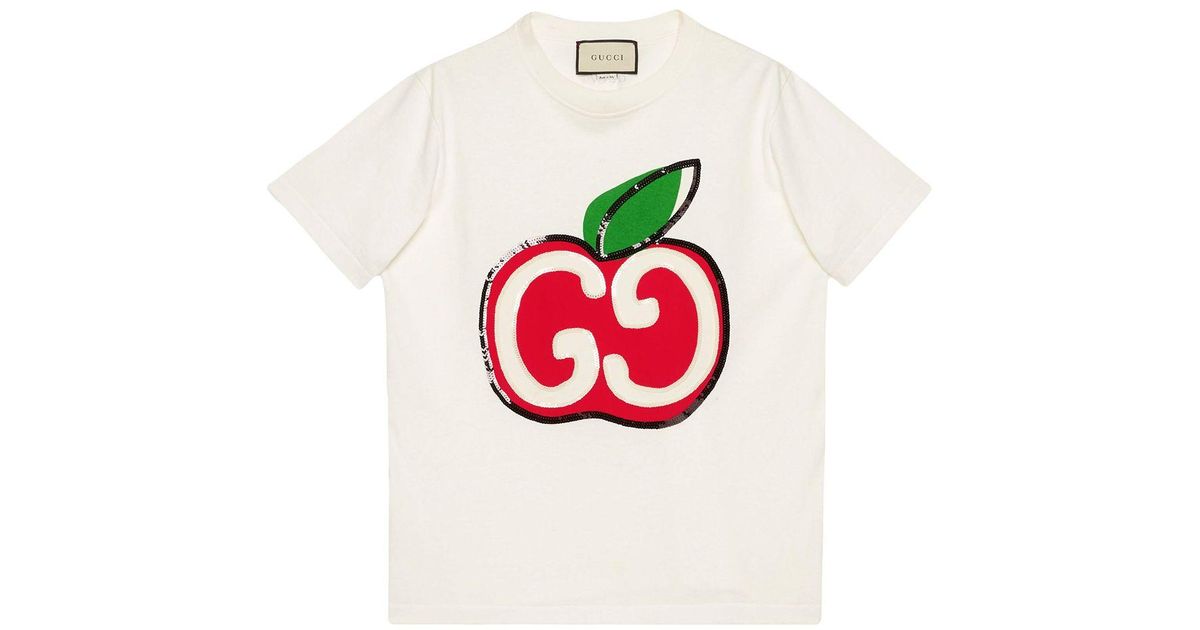 GUCCI リンゴデザイン Tシャツ ホワイト Gucci T-shirt With GG Apple Print in White | Lyst Australia