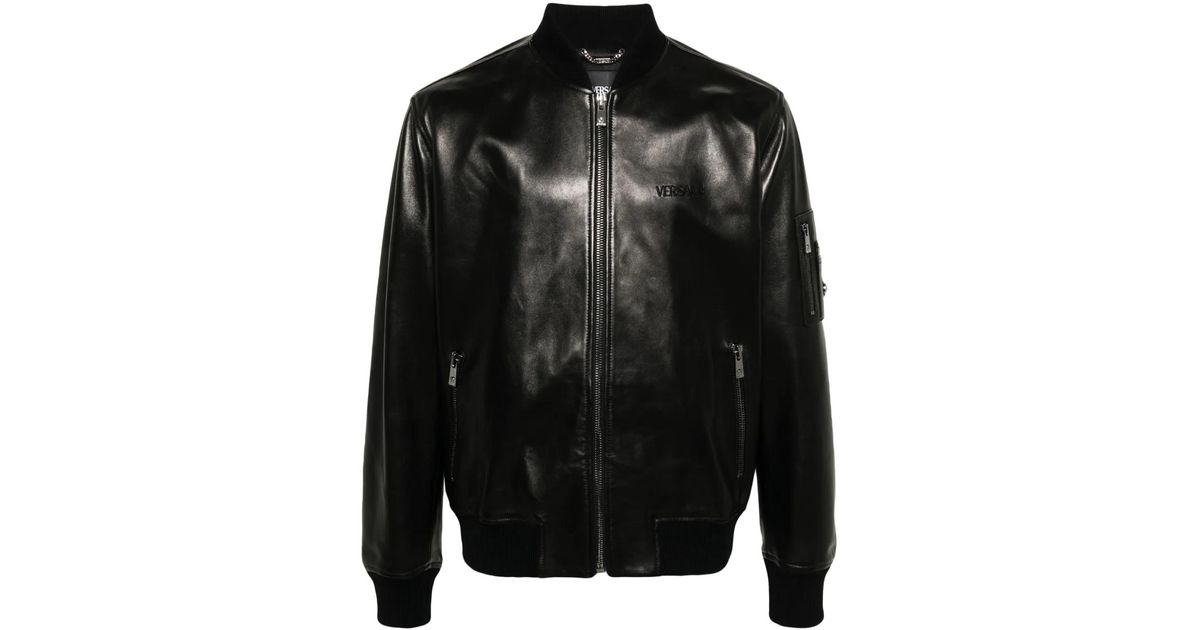 メンズ Versace レザー ボンバージャケット ブラック | Lyst