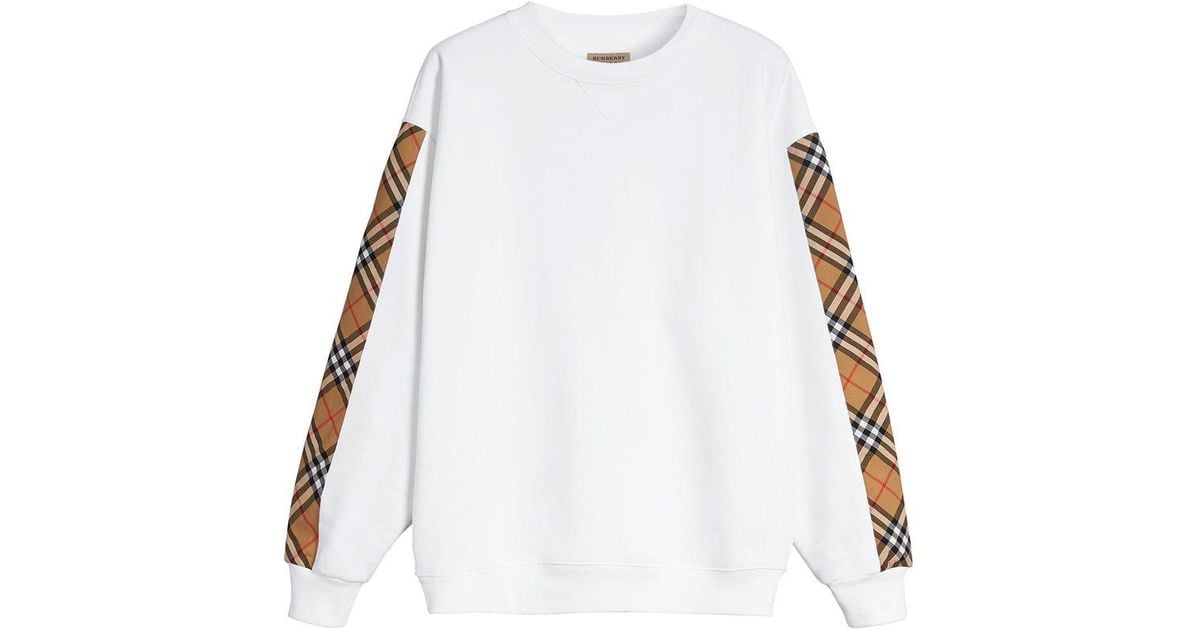 Burberry Vintage Check Detail Cotton Blend Sweatshirt in White | Lyst