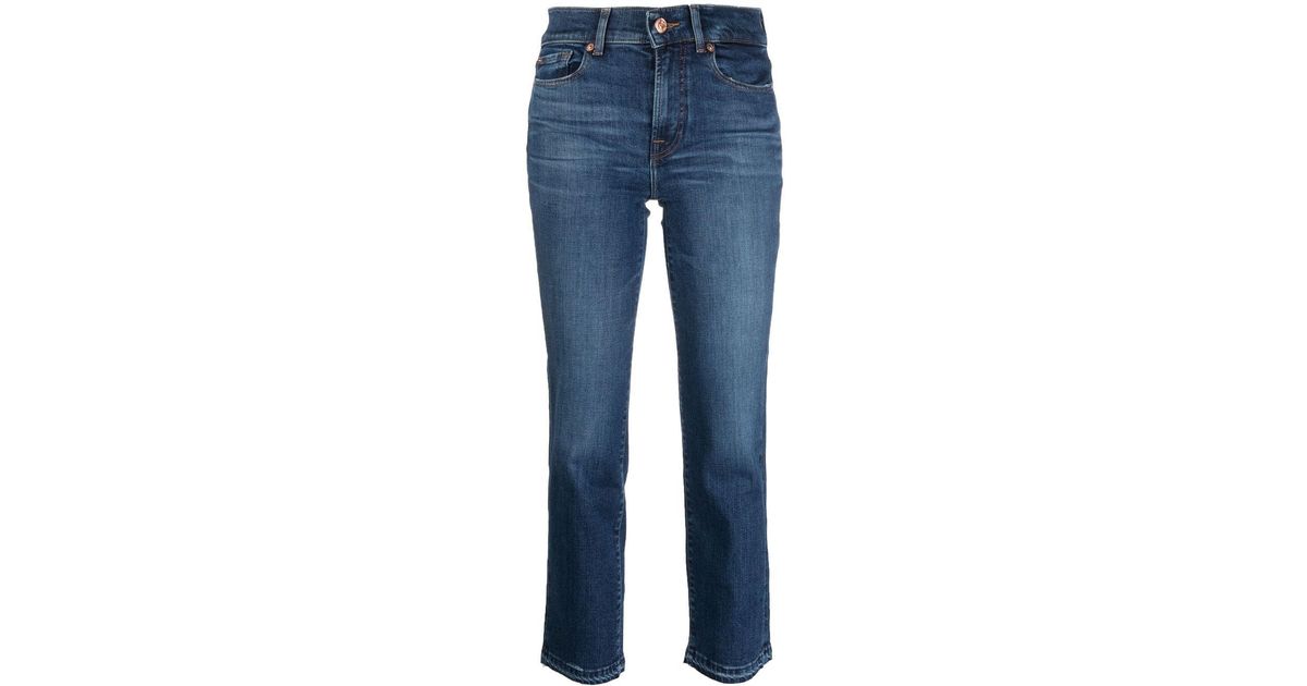 7 For All Mankind Denim Illusion Slim-fit Cropped Jeans in Blue | Lyst UK