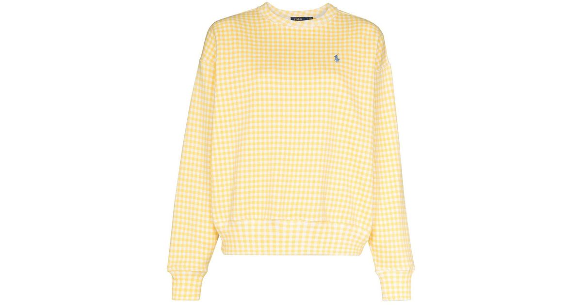 polo ralph lauren gingham long sleeve sweatshirt in yellow