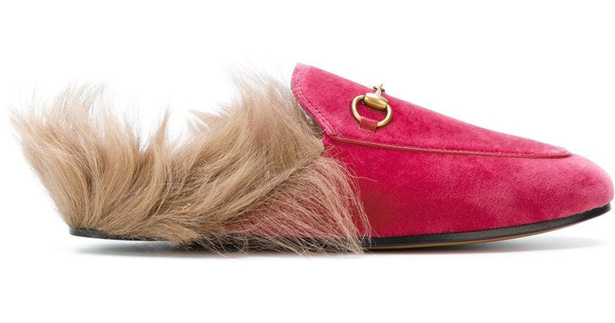 gucci pink fur mules