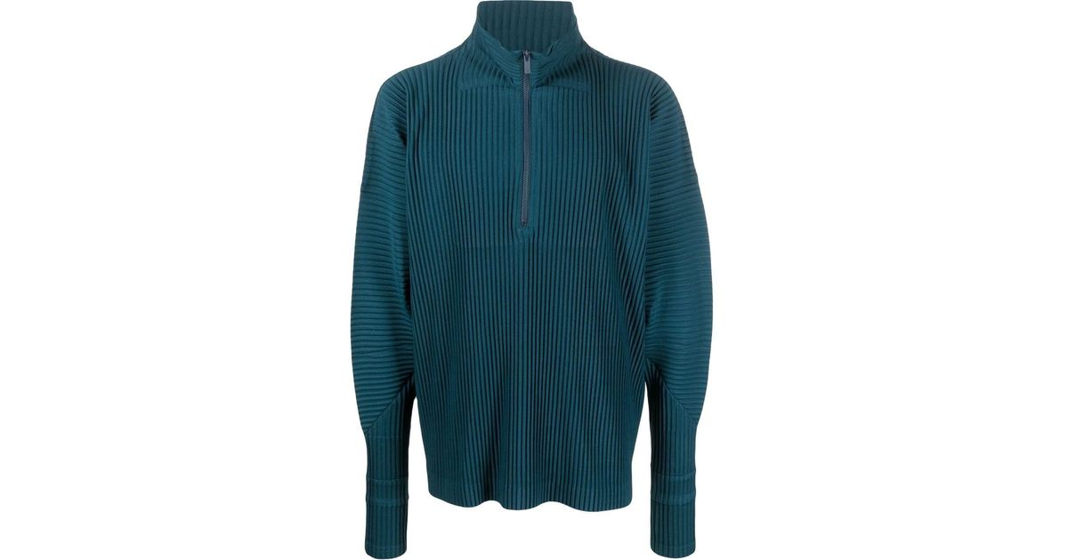 Homme Plissé Issey Miyake Pleated Half-zip Pullover in Blue for