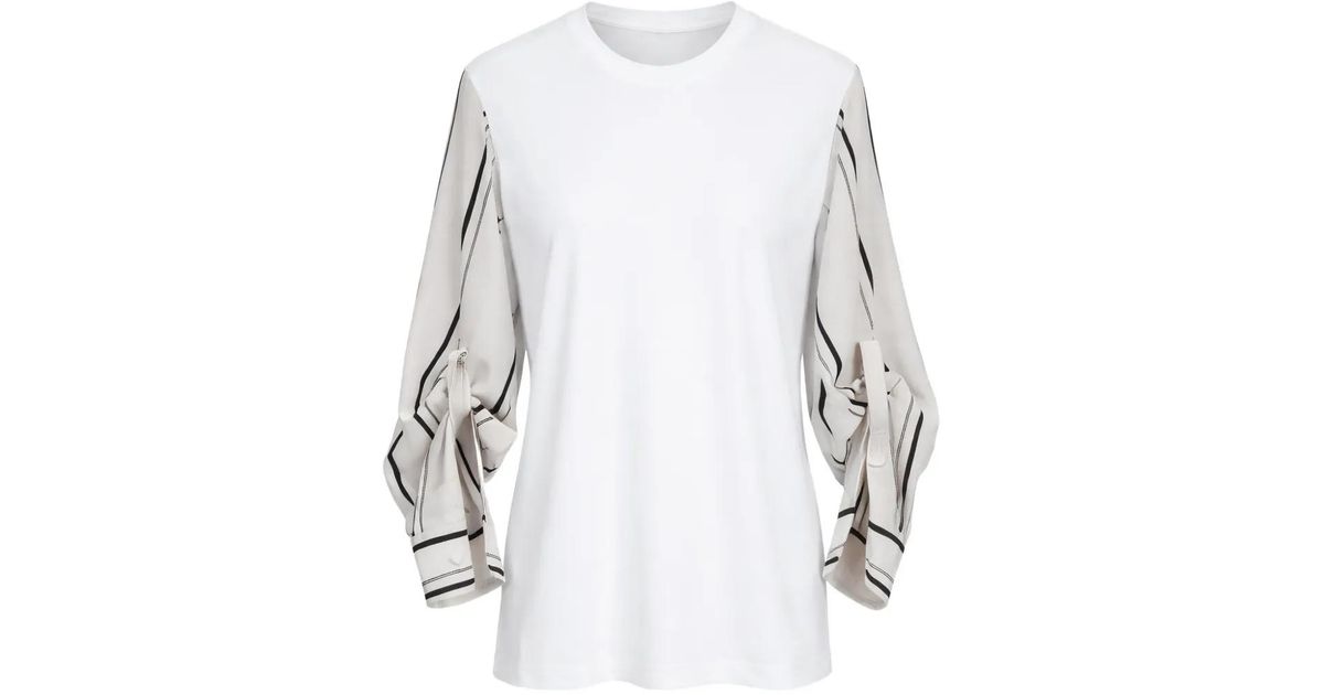3.1 Phillip Lim Striped-Detail T-Shirt in White | Lyst