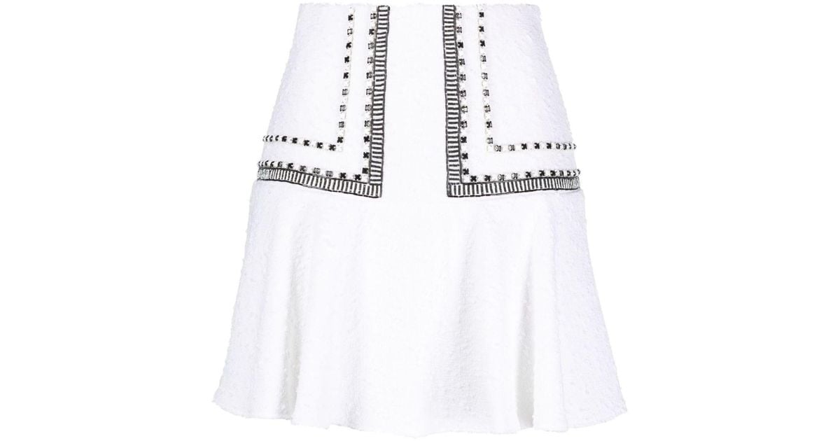Elisabetta Franchi Embellished Bouclé Miniskirt in White | Lyst UK