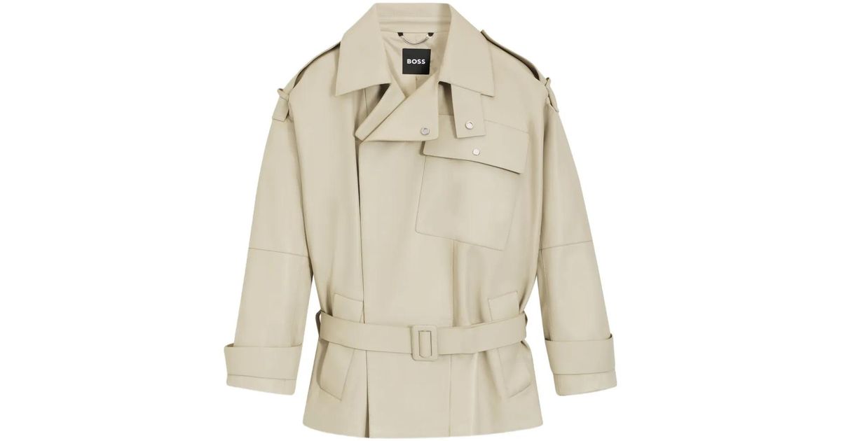 BOSS Belted Jacket in Natural | Lyst