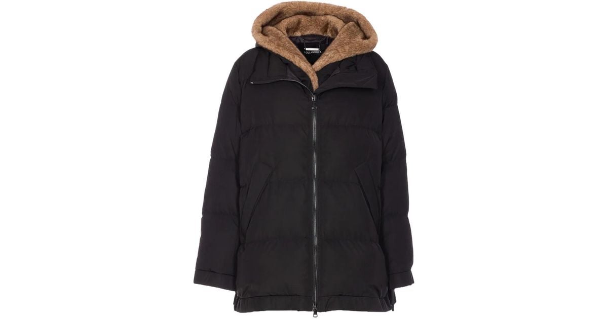 Lou Andrea Hooded Zip-Front Parka Coat in Black | Lyst