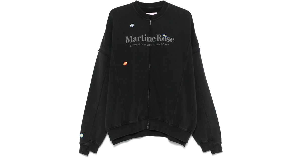 Martine Rose Zip-Up Crew-Neck Sweatshirt in Black for Men | Lyst