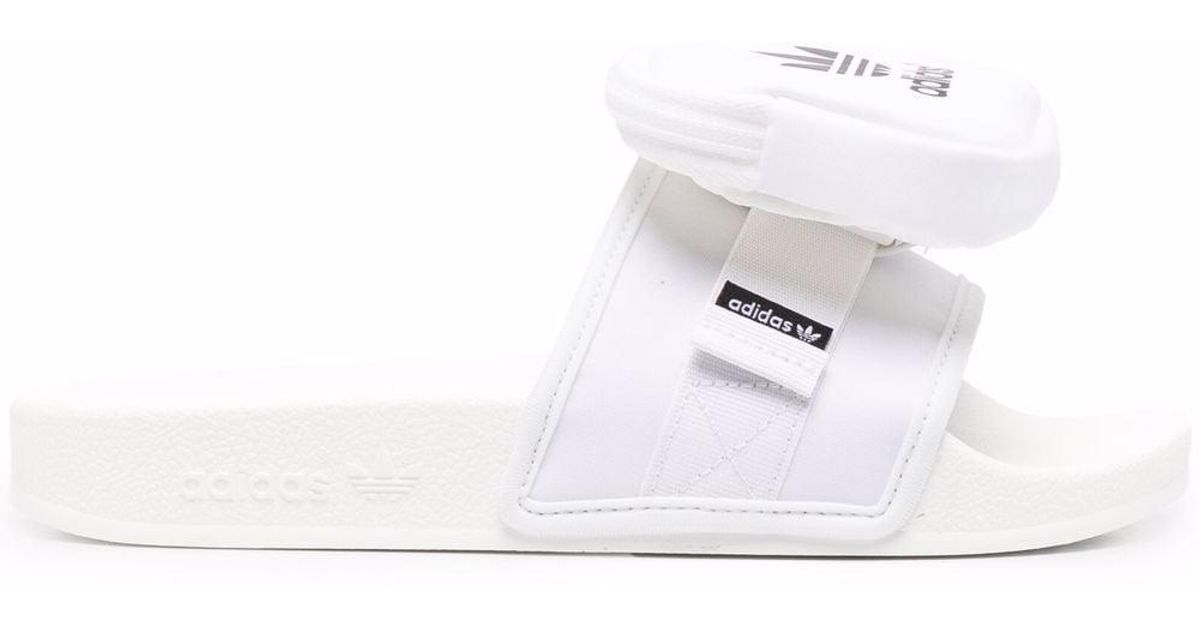 adidas Rubber Adilette Pocket Slides in White Lyst