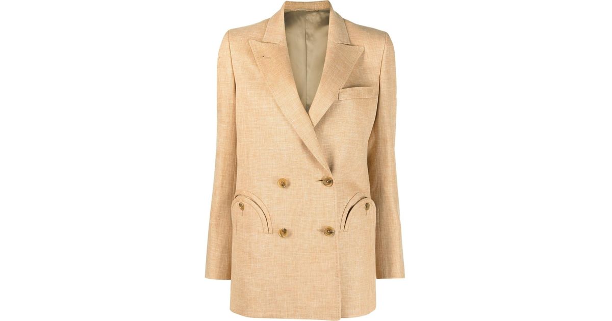 Blazé Milano Double-breasted Blazer in Natural | Lyst