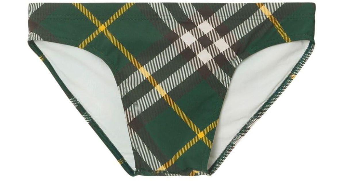 Burberry Check-print Elasticated-waistband Briefs in Green for Men | Lyst