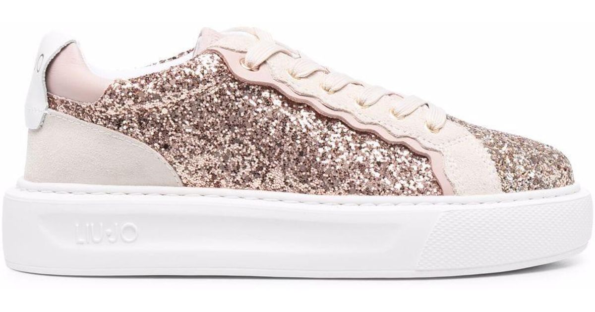 Liu Jo Glittered Flatform Sneakers in Pink - Lyst