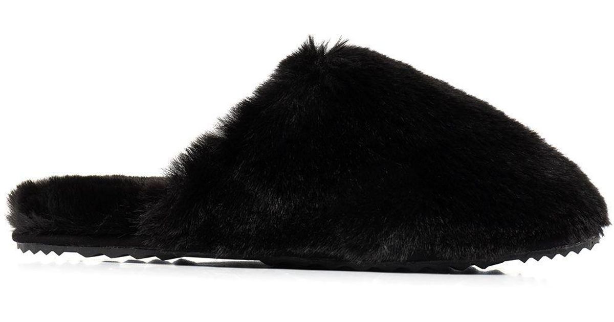 Apparis Melody Faux-fur Slippers in Black | Lyst