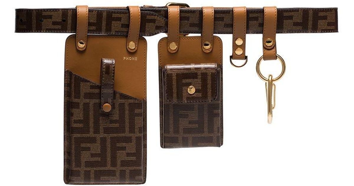 Fendi Black, Brown And Red Ff Logo Leather Belt Bag