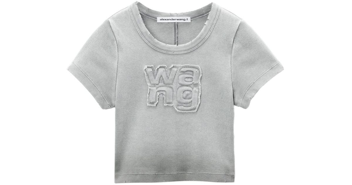 Alexander Wang T-shirt With Crop Application in Gray | Lyst