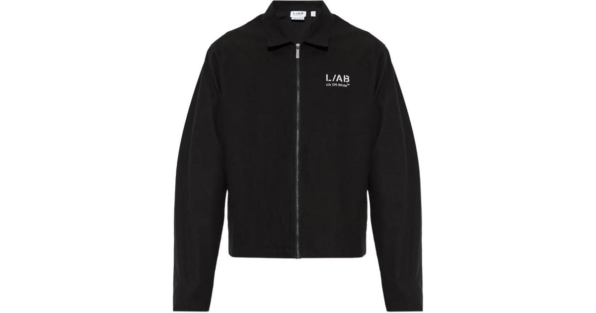 LAB C.O. OFF WHITE Logo-Print Zip-Up Jacket in Black for Men | Lyst