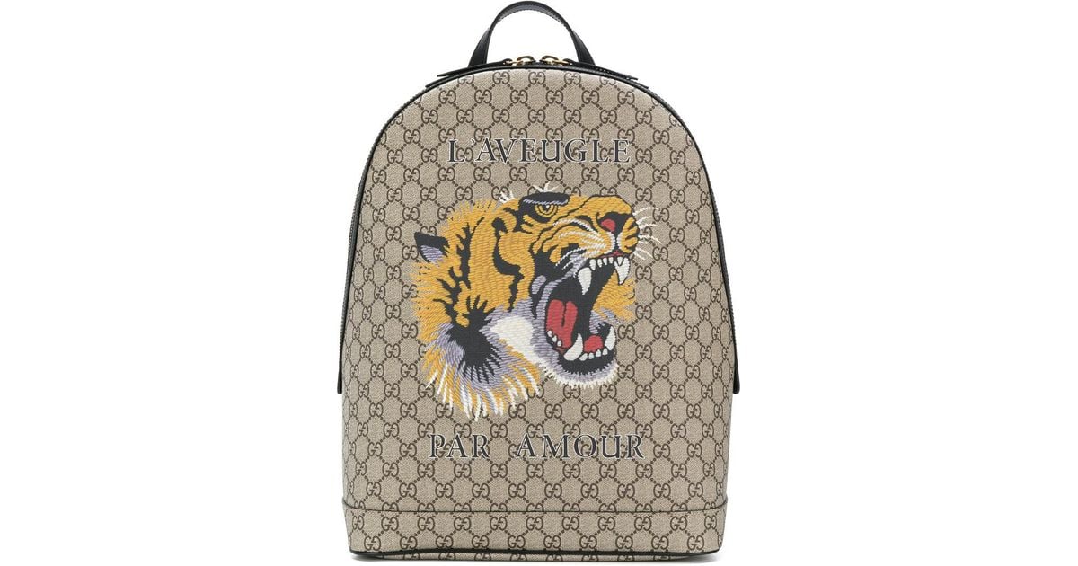 Gucci Gg Supreme Tiger Embroidered Backpack for | Lyst