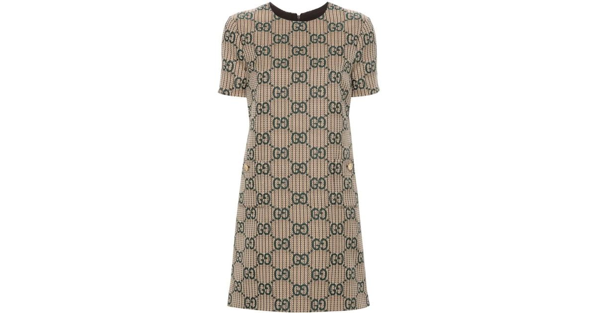 Gucci Monogram-pattern Wool Mini Dress in Brown | Lyst