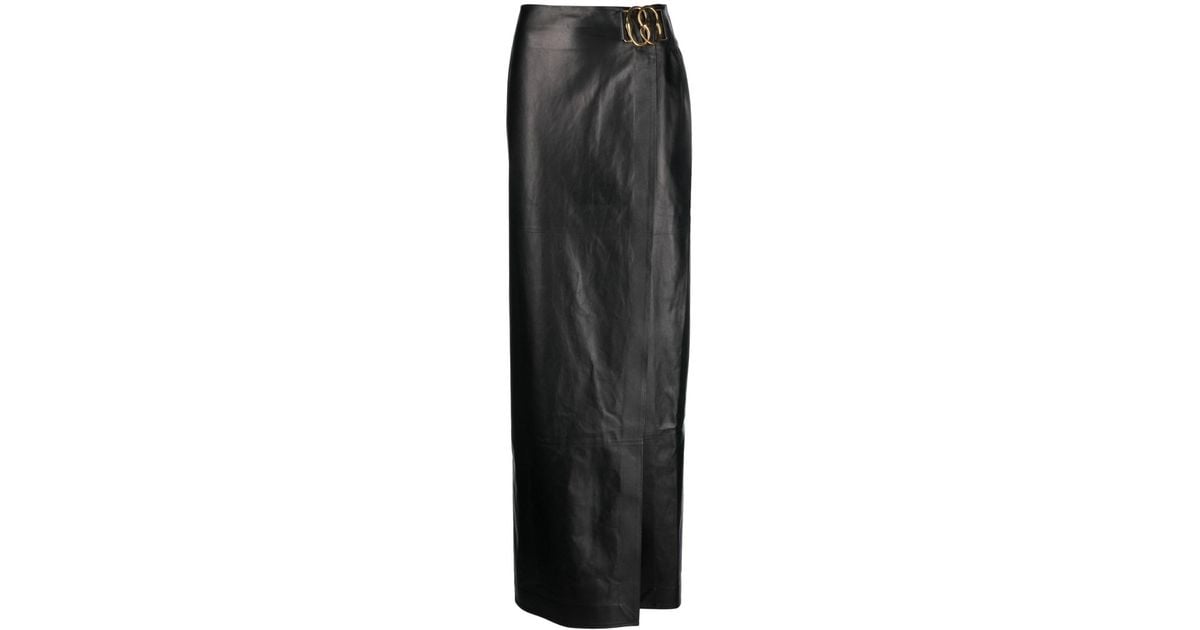 Bally Leather Long Skirt in Black | Lyst