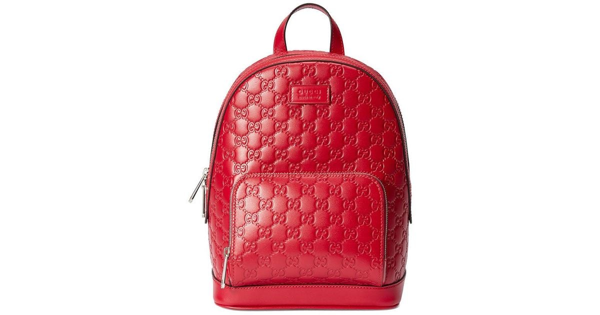 Gucci Signature Leather Backpack in Red for Men | Lyst