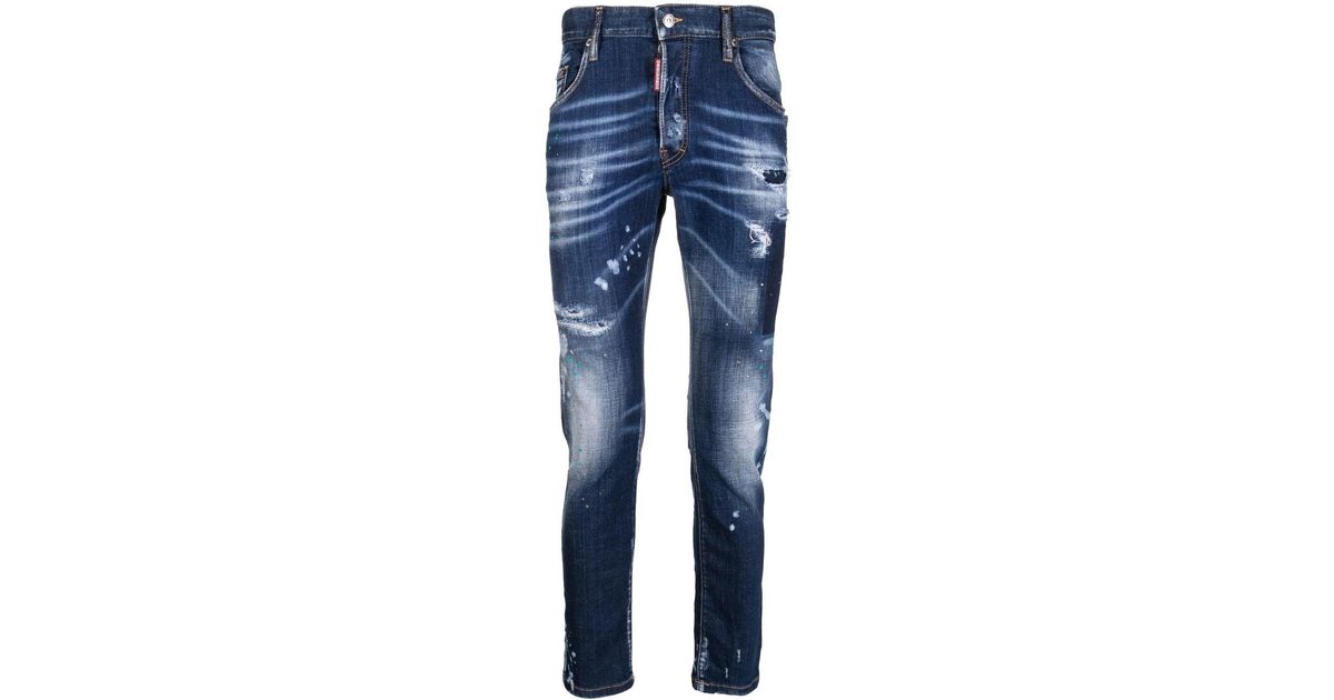 DSquared² Distressed Skinny-cut Jeans in Blue for Men | Lyst