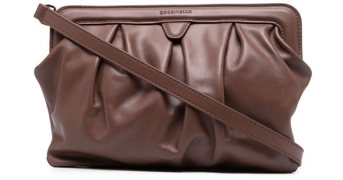 Coccinelle Diletta Ruched Leather Clutch in Brown Lyst