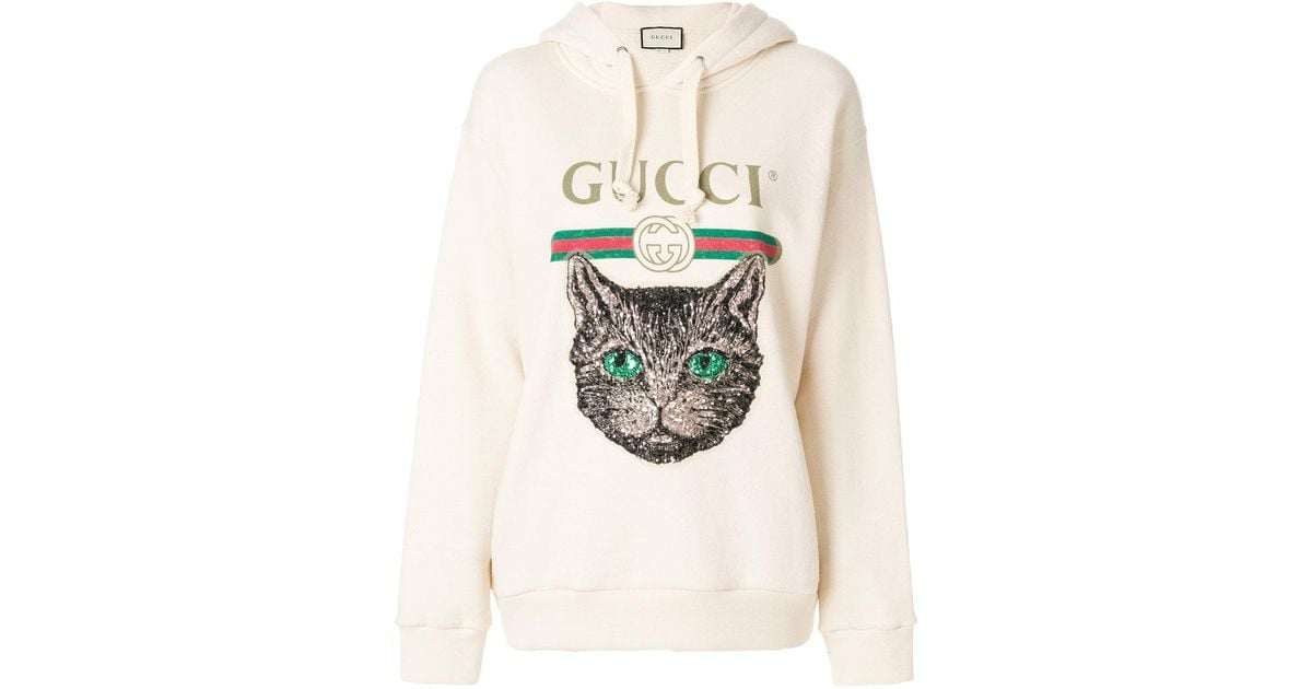 Gucci Mystic Cat Logo Hoodie in Natural | Lyst