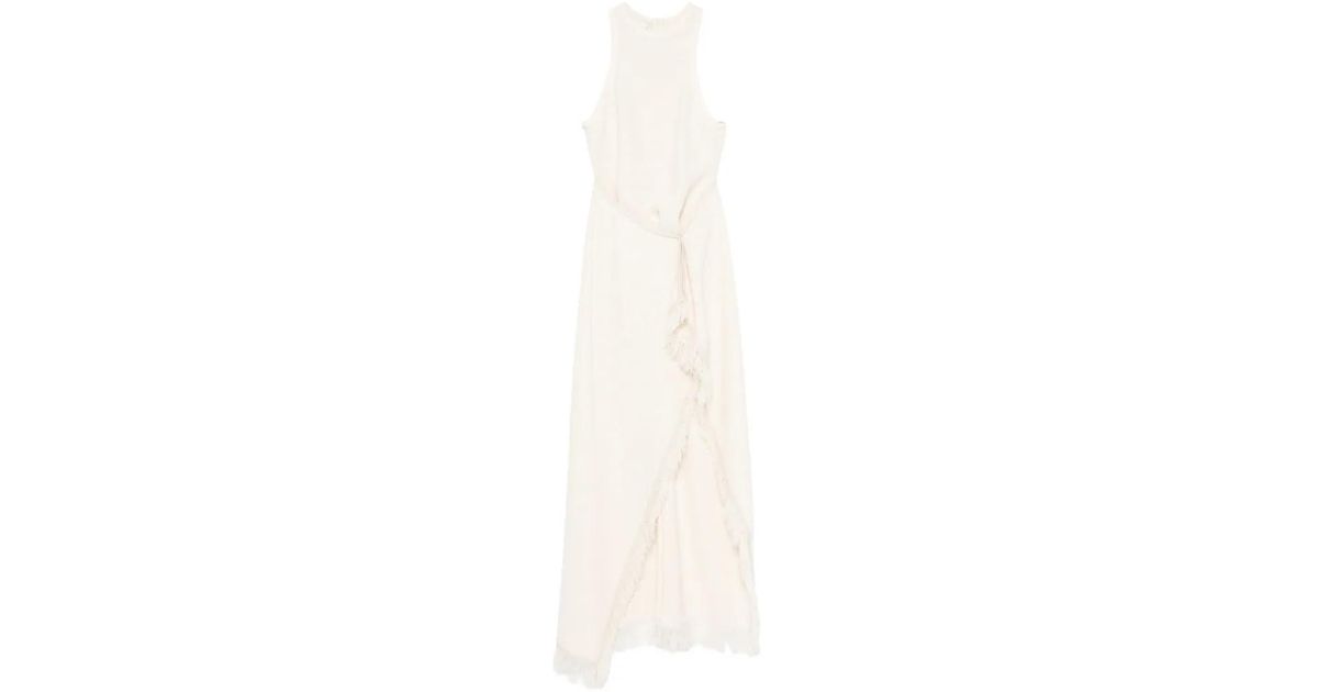 Frayed Robe Nanushka Robe Mi-Longue Rayen À Bords Francs in White | Lyst