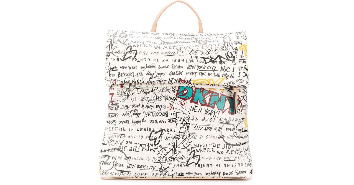 DKNY Tilly Graffiti Print Backpack in White | Lyst