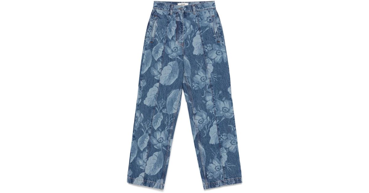 Fendi Sea Garden-Print Jeans in Blue | Lyst