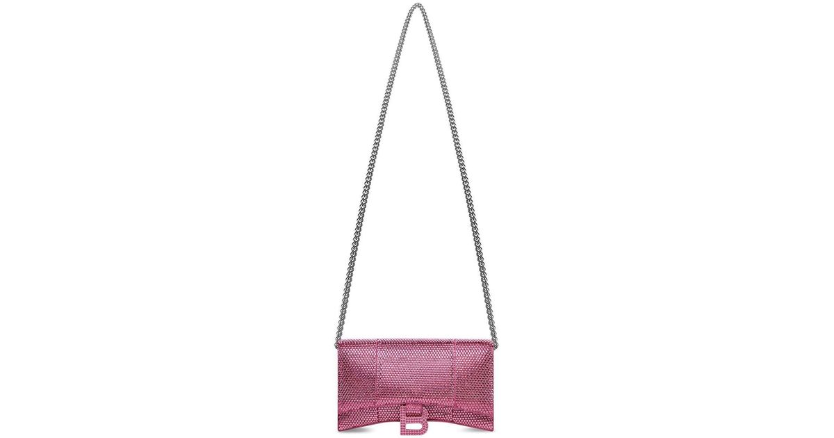 Balenciaga Leather Hourglass Rhinestone Wallet Bag in Pink (Purple) Lyst