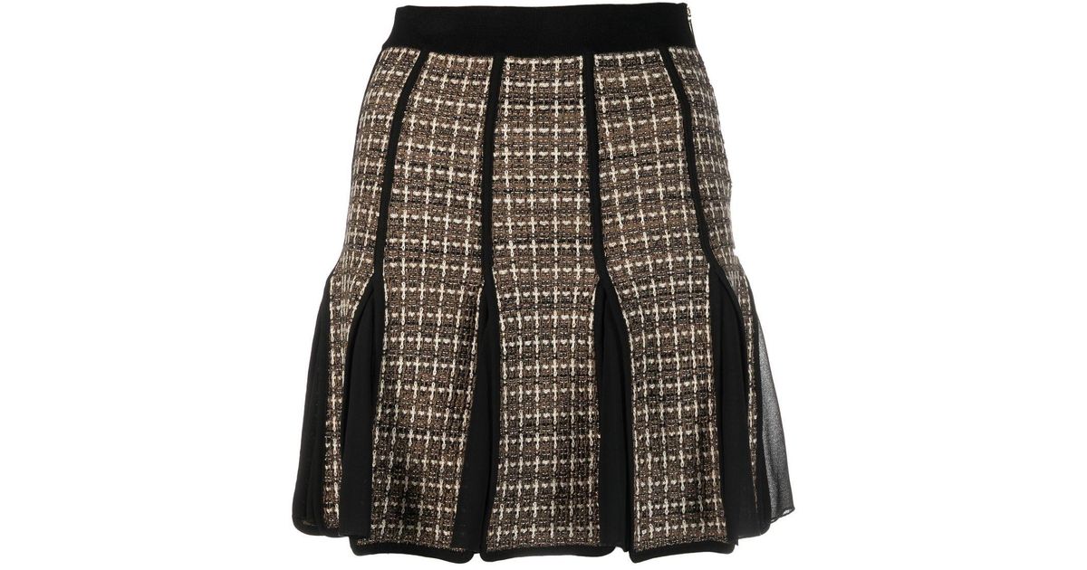Elisabetta Franchi Pleated Tweed Miniskirt in Black | Lyst