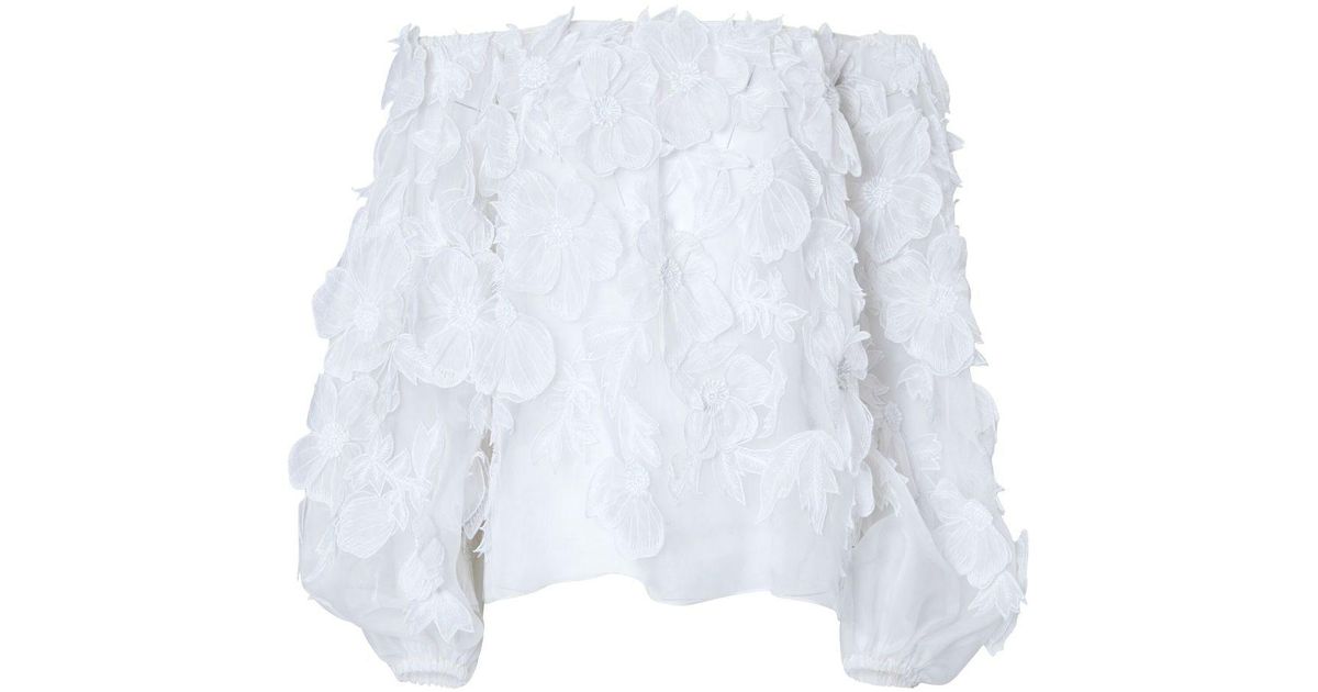 Carolina Herrera Floral-appliqué Silk Blouse in White | Lyst UK