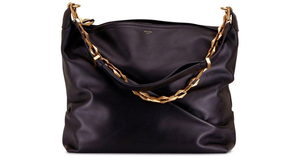 Jimmy Choo Chain-strap Leather Crossbody Bag in Black | Lyst