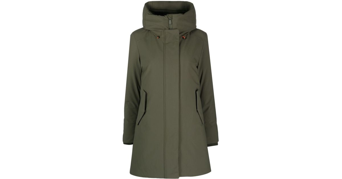 Save The Duck Nellie Logo-patch Parka Coat in Green | Lyst