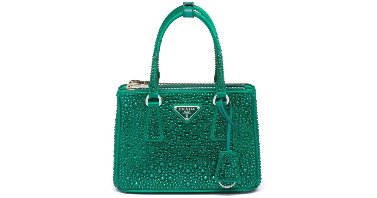 Prada Galleria Satin Minibag With Crystals in Green Lyst