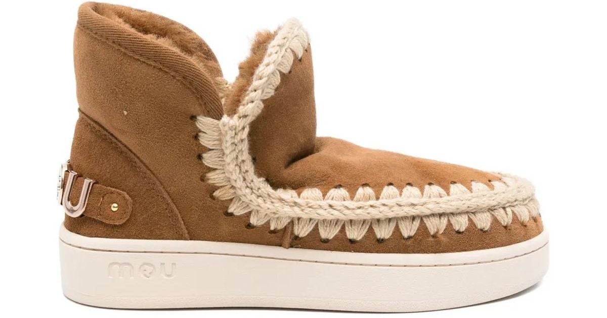 Mou Color Mou Braided-Detail Suede Boots in Brown | Lyst