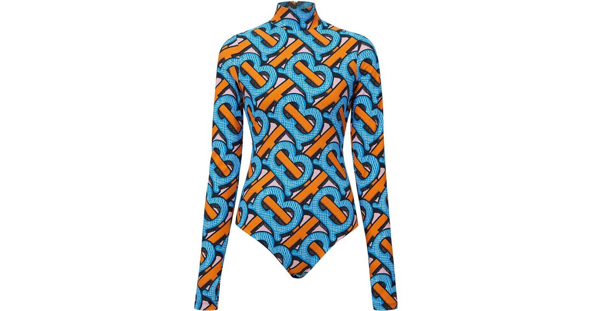 Burberry Tb Monogram Print Bodysuit in Blue | Lyst