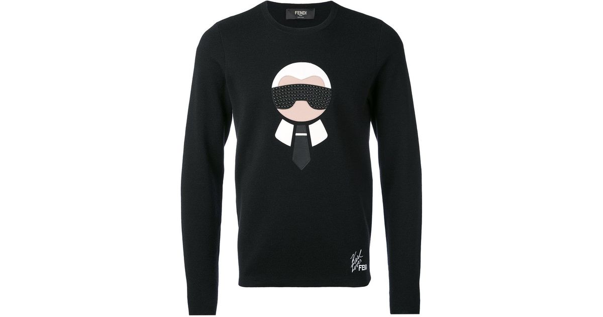 Fendi Wool Karl Motif Sweater in Black 