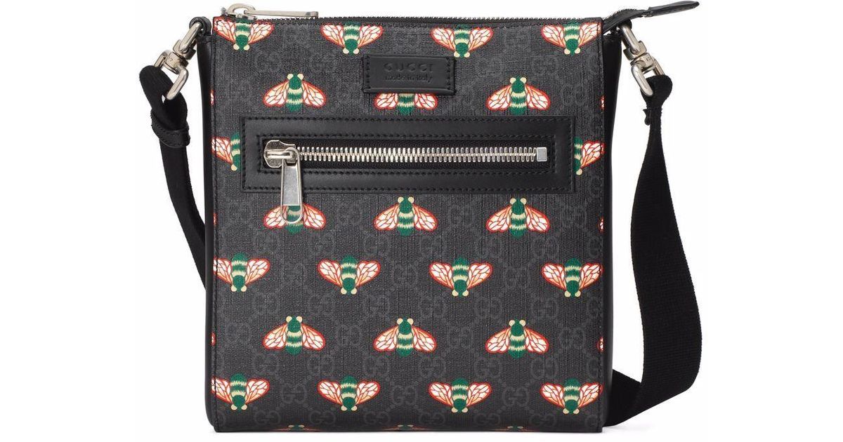 Gucci Canvas Bestiary Bee-print Messenger Bag in Black for Men - Lyst