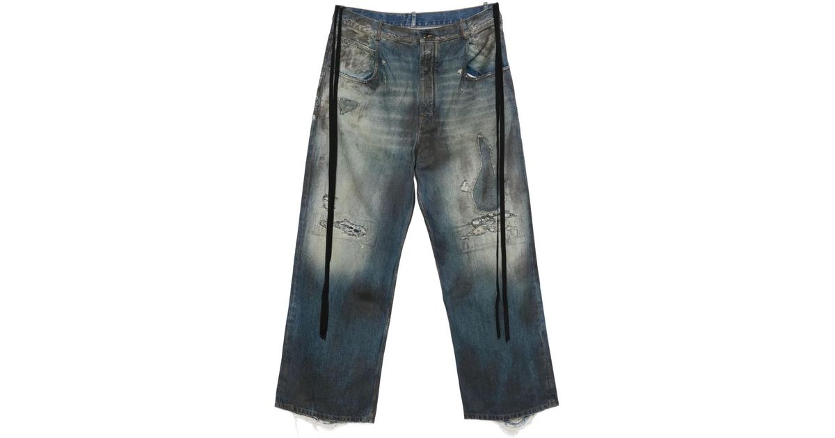 Ann Demeulemeester Distressed Panelled Jeans in Gray for Men | Lyst