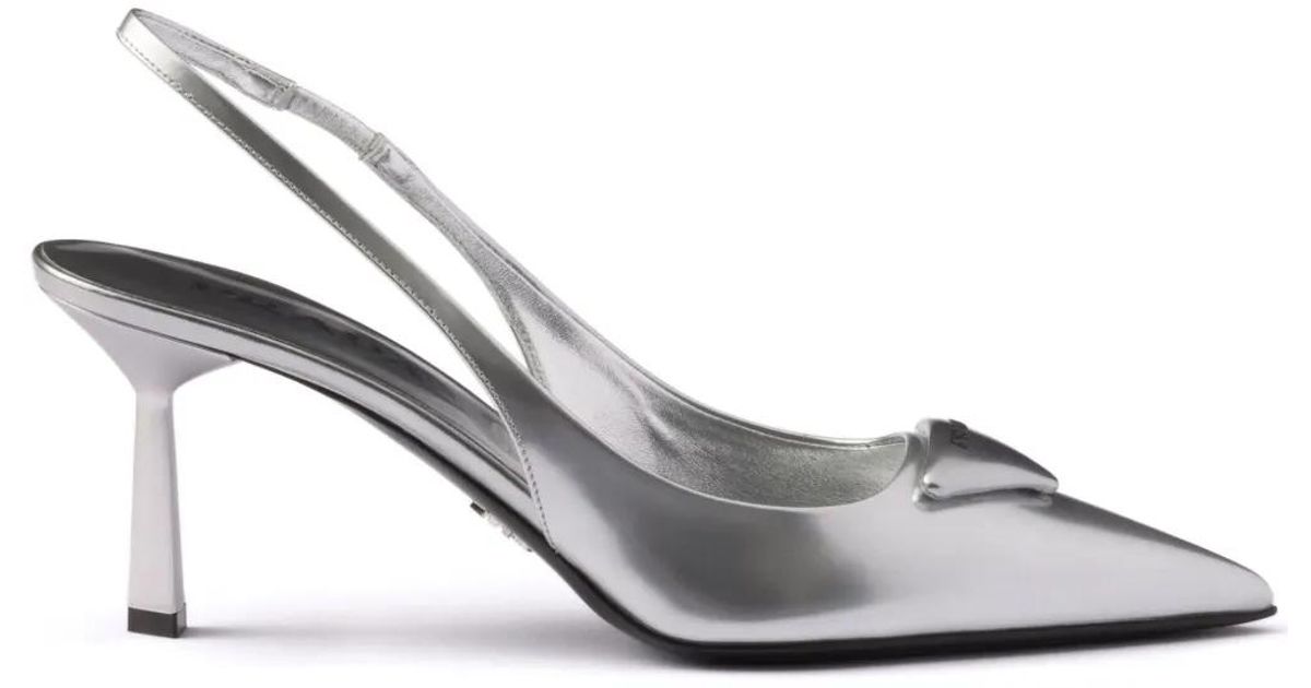 Prada 75Mm Metallic Leather Pumps in White Lyst UK