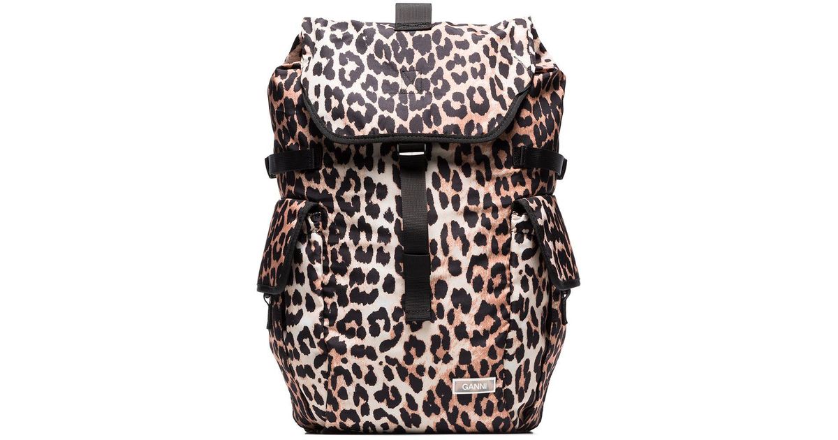 Ganni Leopard Print Backpack in Black | Lyst